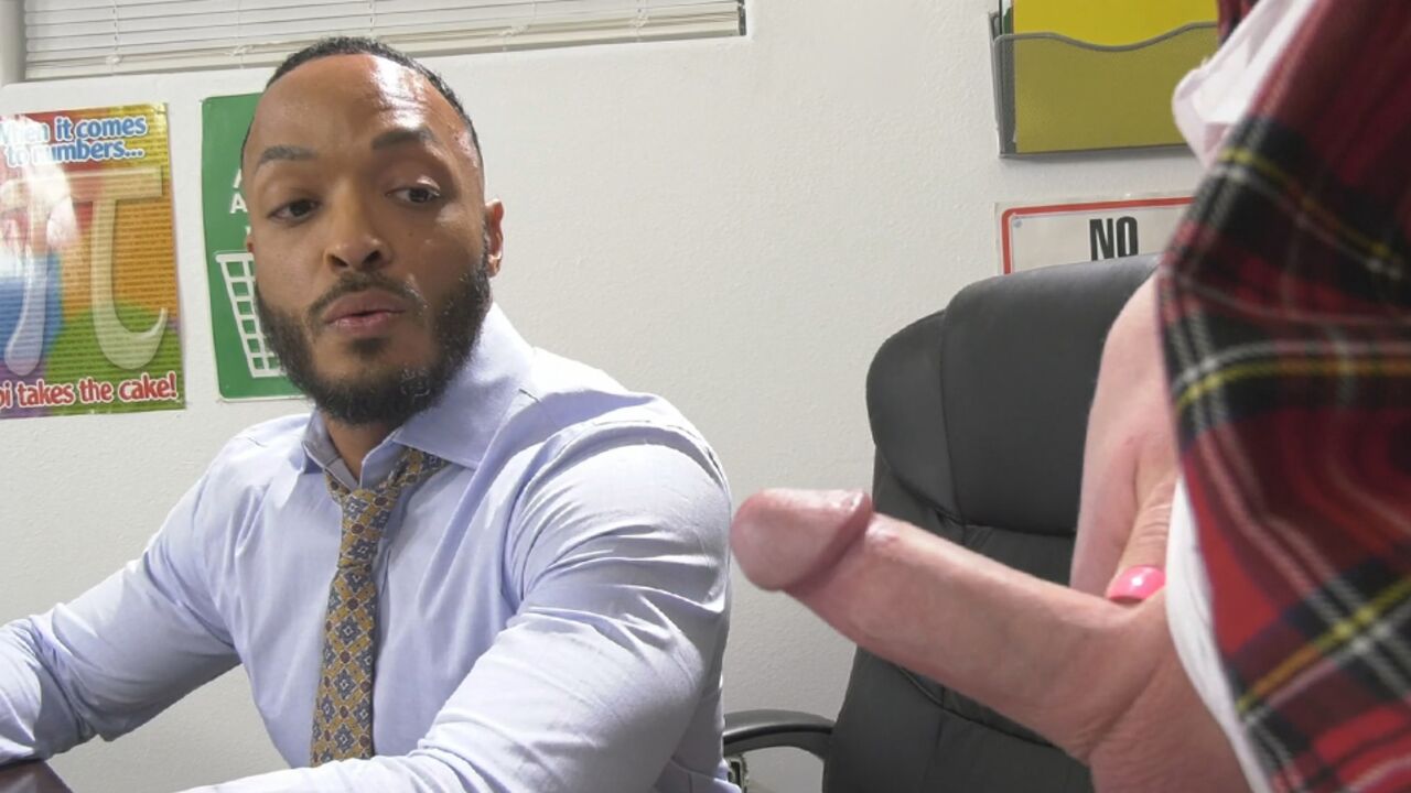 GENDER X Ebony prof notices the tranny college girl’s boner in her pants – Dillon Diaz, Shiri Allwood